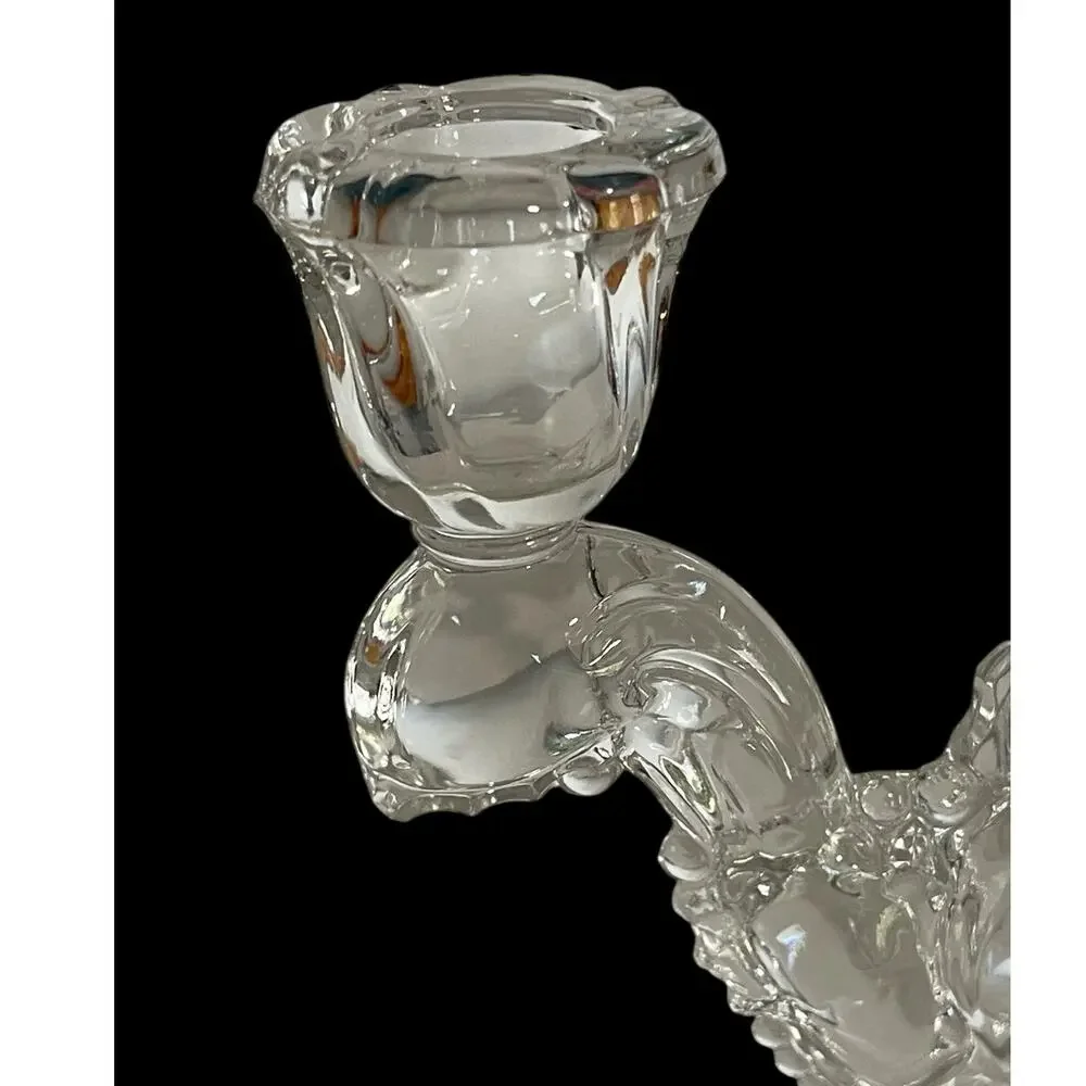 Vintage HEISEY Eternal Orchid Pattern Etched Crystal Double Light Candleholder